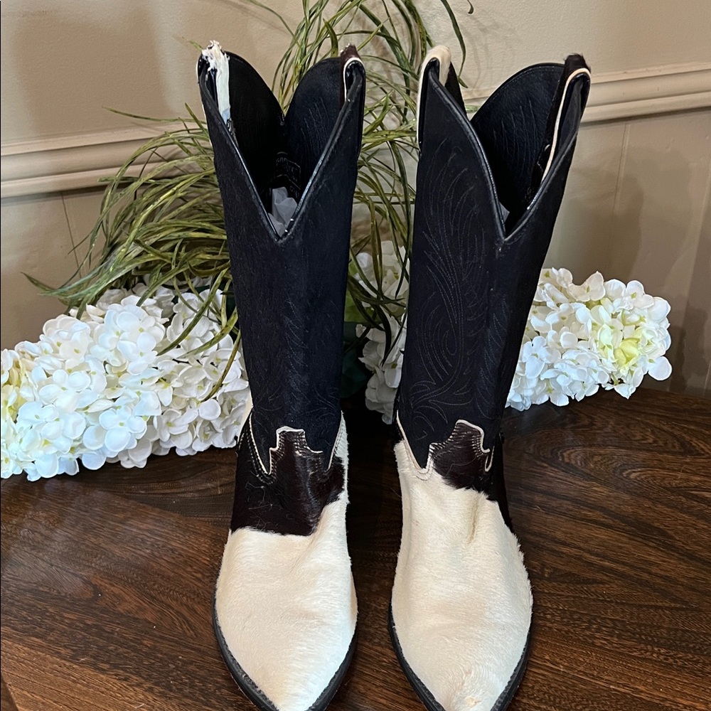 Vintage Code West Black and White  Leather Cowboy Boots Size 9 M - Picture 2 of 15
